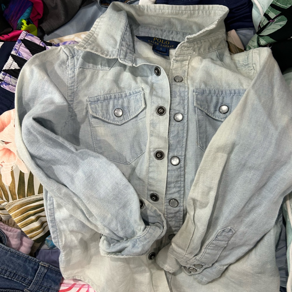 Girls polos Ralph light Jean button down shirt size 4